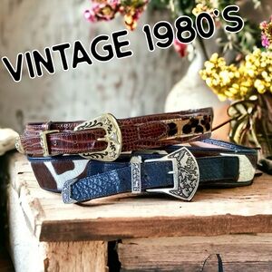 🌸Set of 2 Vintage FALCHI/APPLE ACC Cowboy Leather Belts